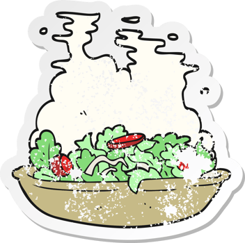 retro distressed sticker of a cartoon salad png