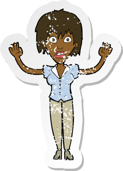 retro distressed sticker of a cartoon woman stressing out png
