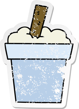 distressed sticker of a quirky hand drawn cartoon ice cream pot png
