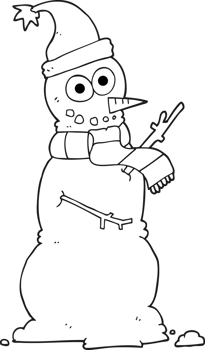 black and white cartoon snowman png