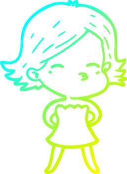 cold gradient line drawing of a cartoon woman png