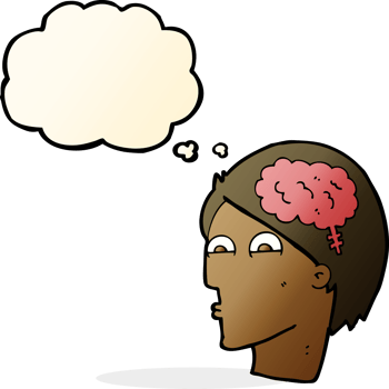 cartoon head with brain symbol with thought bubble png