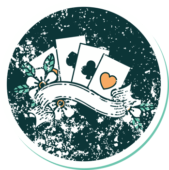 iconic distressed sticker tattoo style image of cards and banner png