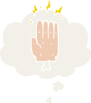 cartoon magic halloween zombie hand with thought bubble in retro style png