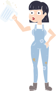 flat color illustration of a cartoon woman with beer png