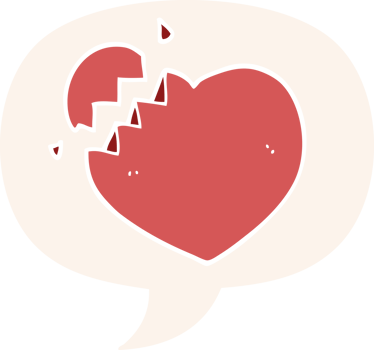 cartoon broken heart with speech bubble in retro style png