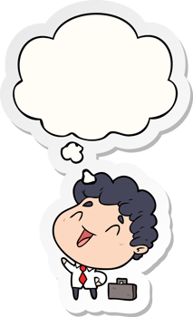 cartoon businessman with thought bubble as a printed sticker png