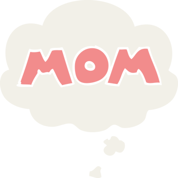 cartoon word mom with thought bubble in retro style png