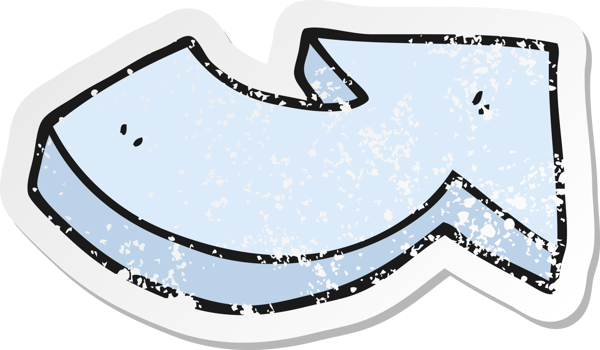 retro distressed sticker of a cartoon pointing arrow png