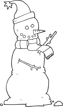 black and white cartoon snowman png