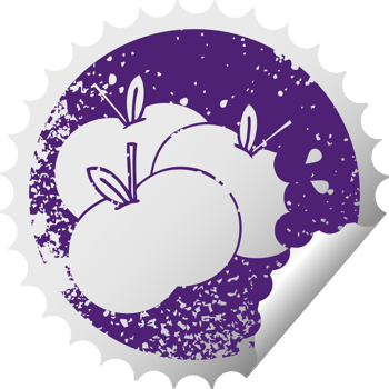distressed circular peeling sticker symbol of a juicy apple png