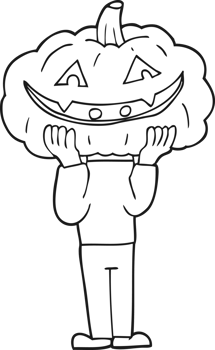 black and white cartoon pumpkin head halloween costume png