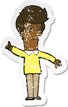 retro distressed sticker of a cartoon man narrowing eyes png