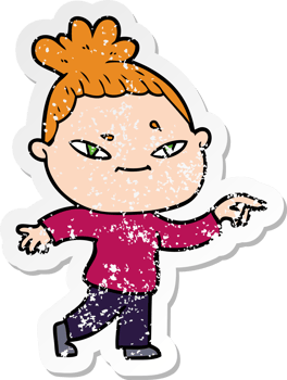 distressed sticker of a cartoon woman png