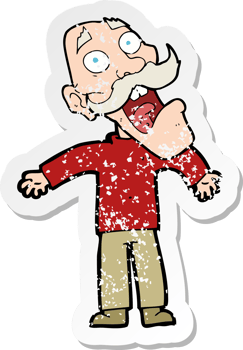 retro distressed sticker of a cartoon terrified old man png