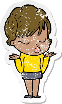 distressed sticker of a cartoon woman with eyes shut png