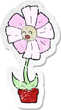 retro distressed sticker of a cartoon flower png