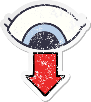 distressed sticker of a cute cartoon eye pointing down png