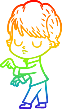 rainbow gradient line drawing of a cartoon woman png