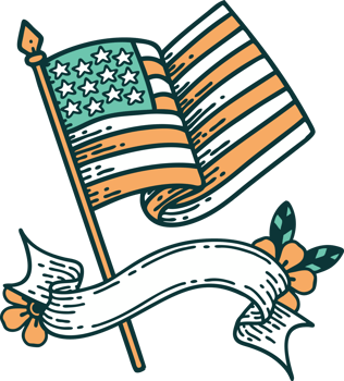 traditional tattoo with banner of the american flag png