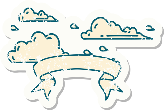 worn old sticker of a tattoo style floating clouds png