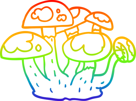 rainbow gradient line drawing of a cartoon mushrooms png