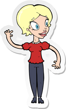 sticker of a cartoon woman waving png