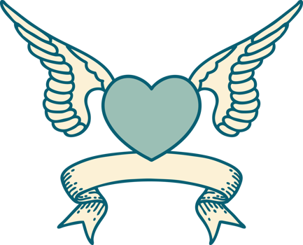 traditional tattoo with banner of a heart with wings png