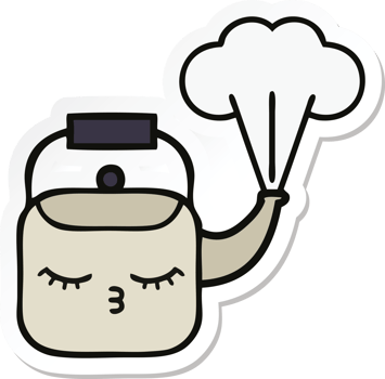sticker of a cute cartoon steaming kettle png