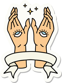 tattoo style sticker with banner of mystic hands png
