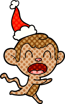 shouting comic book style illustration of a monkey wearing santa hat png