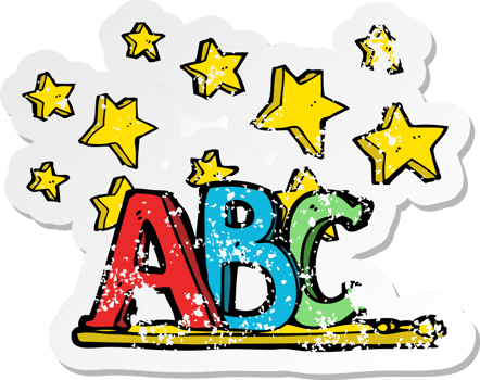 retro distressed sticker of a ABC cartoon png