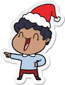 sticker cartoon of a happy man wearing santa hat png