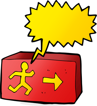 cartoon exit sign with speech bubble png