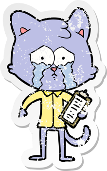 distressed sticker of a cartoon cat png