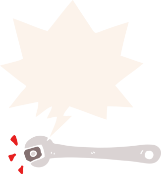 cartoon spanner turning nut and speech bubble in retro style png