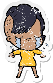 distressed sticker of a cartoon crying girl png