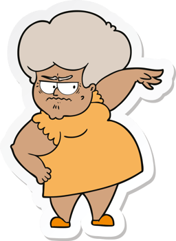 sticker of a cartoon angry old woman png