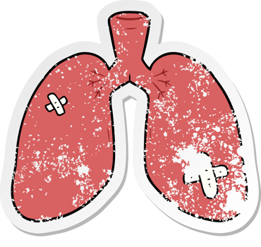 distressed sticker of a cartoon repaired lungs png