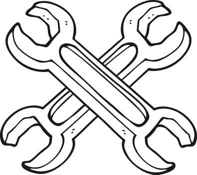 black and white cartoon spanners png