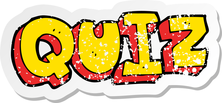 retro distressed sticker of a cartoon quiz sign png