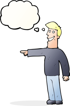 cartoon pointing man with thought bubble png