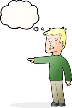 cartoon pointing man with thought bubble png