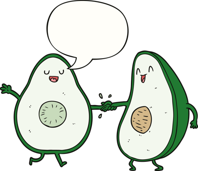 cartoon dancing avocados and speech bubble png