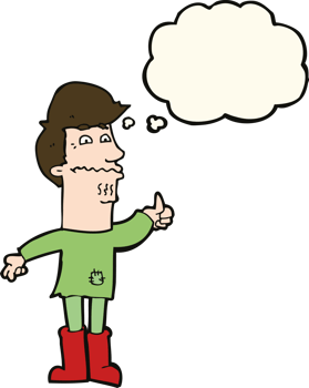 cartoon nervous man with thought bubble png