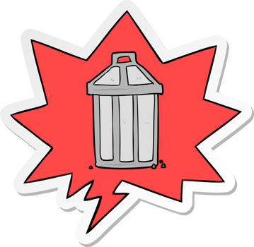 cartoon old metal garbage can and speech bubble sticker png