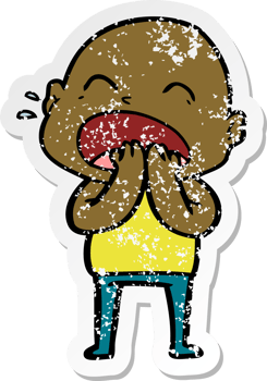 distressed sticker of a cartoon shouting bald man png