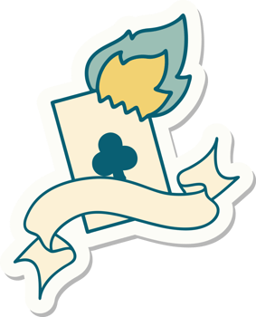 tattoo sticker with banner of a flaming card png