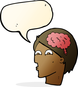 cartoon head with brain symbol with speech bubble png