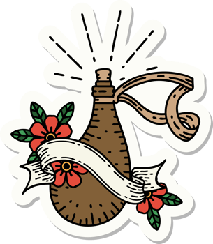 sticker of tattoo style old leather water flask png